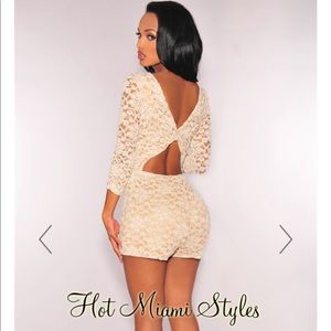 Cream Lace Nude Illusion Knotted Romper